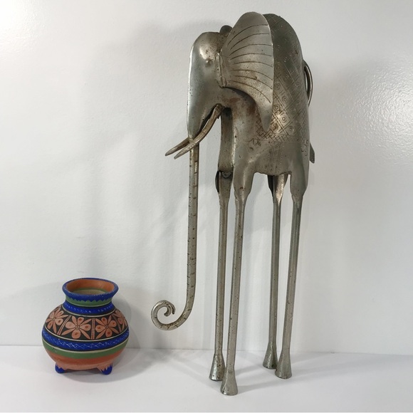 VTG Silver Metal Art Elephant Sculpture Elongated Legs Figure Tribal Abstract 16 - Picture 7 of 9